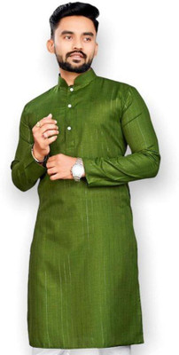 OCMOH Men Solid Straight Kurta(Green)