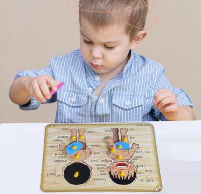 SHALAFI Human Parts Of Body Name Blocks Learning Puzzle Colorful Educational Board Toy(Beige)