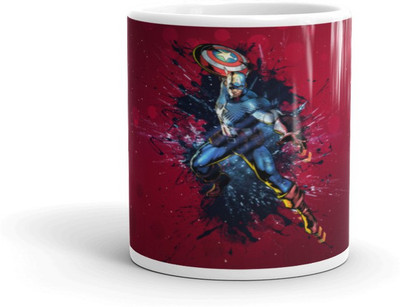 Mr UVD Captain America Red Background Design Graphical Printed Premium Quality Ceramic Coffee Mug(350 ml)