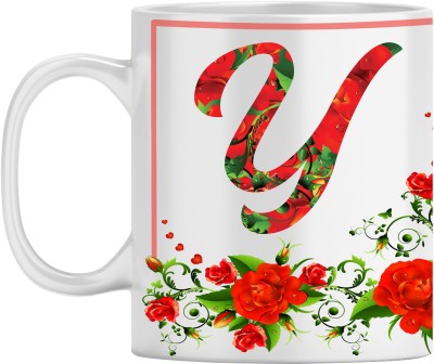 Bhawani Gift Creations Y & Flowers Ceramic Coffee Mug(300 ml)