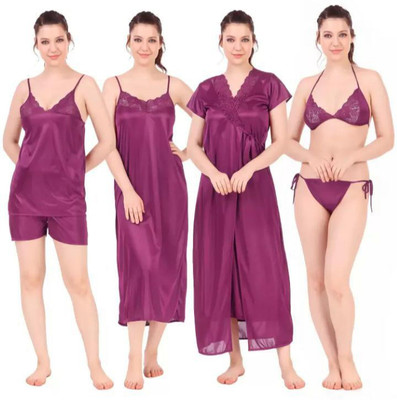 Bombshell Women Nighty Set(Purple)