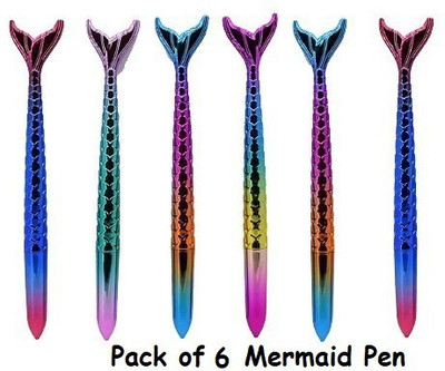 Senkiddpro Mermaid pen Combo for School Kids ( Pack of 6 ) Ball Pen(Pack of 6, Ink Color - Blue)