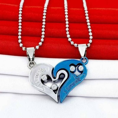 EIT Collection I Love You Heart Locket With Chain for Valentine's Day Gift Silver Alloy Pendant Set