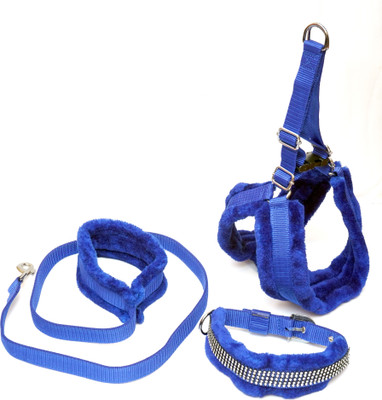 Cocker Nylon Puppy Leash collar Set Dog Harness & Leash(Medium, Blue)