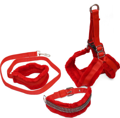 Cocker Fur Harness Rope Set Dog Harness & Leash(Medium, Red)