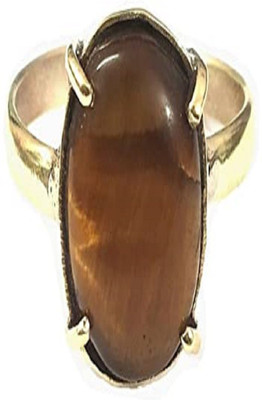 divinesouviners 7 to 8 Ratti Natural Tiger Eye Stone Gold Plated Adjustable Ring for unisex Alloy Ring