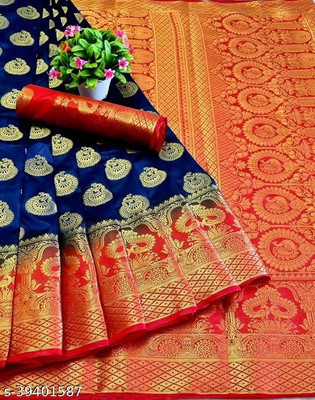 Morpich Fashion Self Design Banarasi Nylon Saree(Blue)