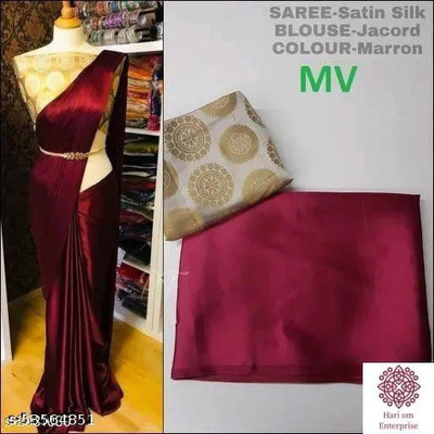 SHREEJI ENTERPRISE Solid/Plain Chanderi Satin Saree(Maroon)