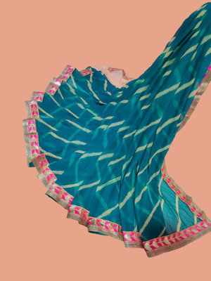KHATRI AND SONS Self Design, Digital Print, Blocked Printed, Floral Print Leheria Chiffon Saree(Green)