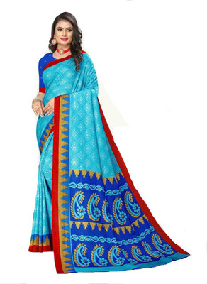 AJS Digital Print Assam Silk Art Silk Saree(Multicolor)