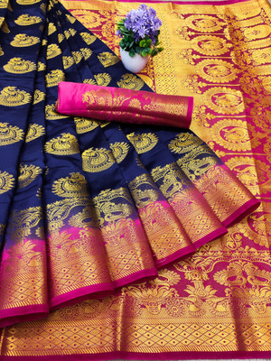 Morpich Fashion Self Design Banarasi Nylon Saree(Blue)