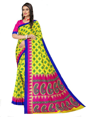 AJS Digital Print Assam Silk Art Silk Saree(Multicolor)