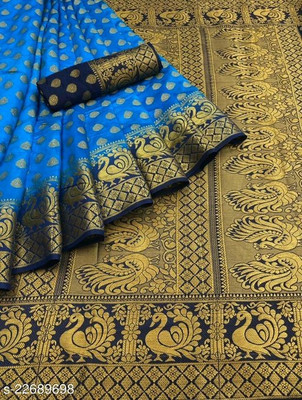 Morpich Fashion Self Design Banarasi Nylon Saree(Light Blue)