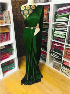 SHREEJI ENTERPRISE Solid/Plain Chanderi Satin Saree(Dark Green)
