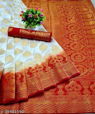 Morpich Fashion Self Design Banarasi Nylon Saree(Cream)