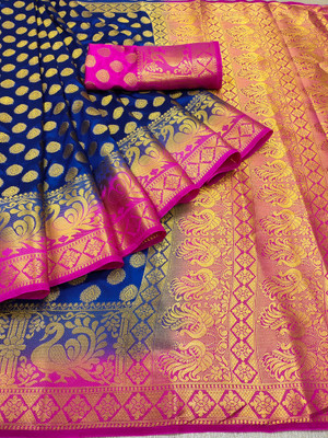 Morpich Fashion Self Design Banarasi Nylon Saree(Blue)