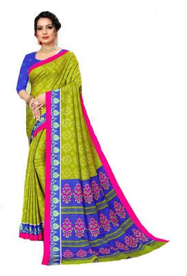 AJS Digital Print Assam Silk Art Silk Saree(Multicolor)