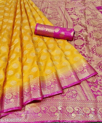 Morpich Fashion Self Design Banarasi Nylon Saree(Yellow)