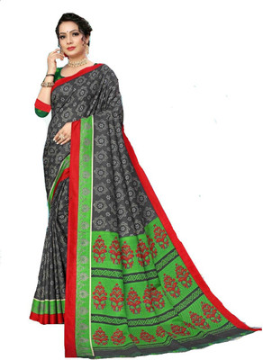 AJS Printed Assam Silk Art Silk Saree(Multicolor)