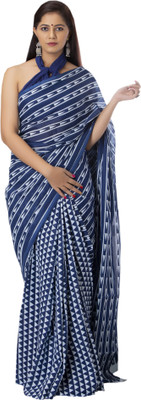Pinkcity Trade World Printed, Color Block, Blocked Printed Daily Wear Pure Cotton Saree(Blue)