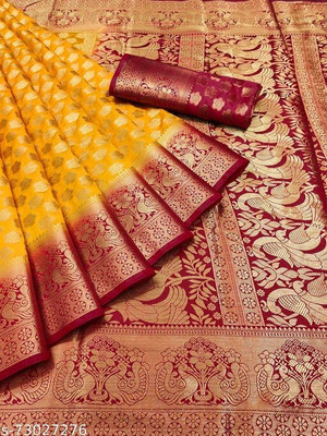 Morpich Fashion Woven Banarasi Nylon Saree(Blue)