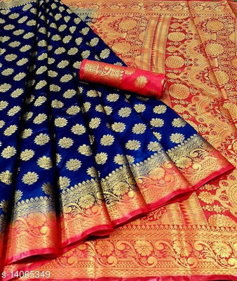 Morpich Fashion Self Design Banarasi Nylon Saree(Blue)
