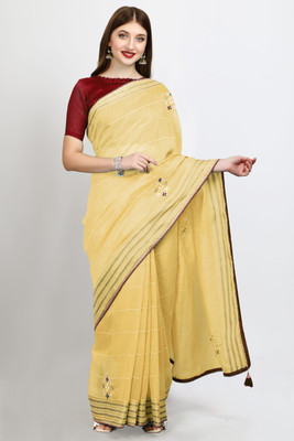 BATHANI CREATION Embellished Bollywood Cotton Linen Saree(Yellow)