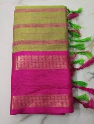 VRINDITA FASHION Striped Daily Wear Cotton Jute, Art Silk Saree(Pink, Green)