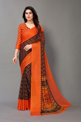 YESHU ENTERPRISE Printed, Floral Print Daily Wear Chiffon, Brasso Saree(Orange)