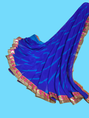 KHATRI AND SONS Self Design, Digital Print, Blocked Printed, Floral Print Leheria Chiffon Saree(Blue)