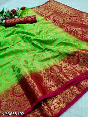 Morpich Fashion Self Design Banarasi Nylon Saree(Green)