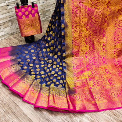Morpich Fashion Self Design Banarasi Nylon Saree(Blue)