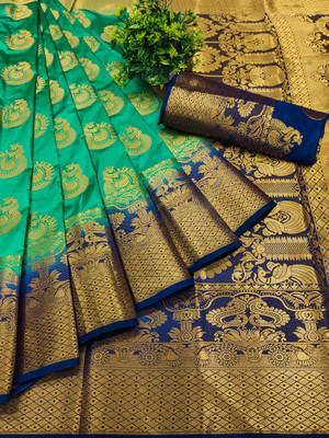 Morpich Fashion Self Design Banarasi Nylon Saree(Light Blue)