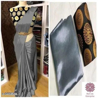 SHREEJI ENTERPRISE Solid/Plain Chanderi Satin Saree(Grey)