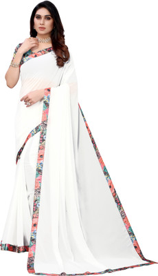NESHVI ENTERPRISE Solid/Plain Bollywood Georgette Saree(Cream)