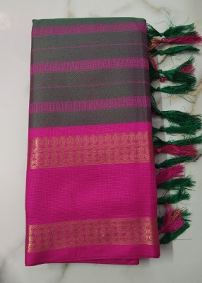 VRINDITA FASHION Striped Daily Wear Cotton Jute, Art Silk Saree(Green, Pink)