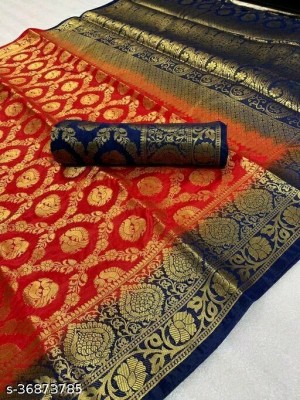 Morpich Fashion Self Design Banarasi Nylon Saree(Red)