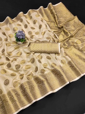 SPOTXY Self Design, Paisley, Woven Banarasi Pure Silk, Art Silk Saree(Cream)