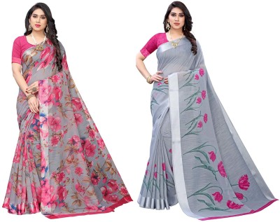 Spacekart Printed Bollywood Silk Blend Saree(Pack of 2, Pink, Grey)