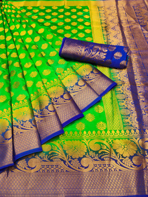 Morpich Fashion Self Design Banarasi Nylon Saree(Green)