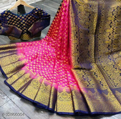 Kesari King Woven Banarasi Nylon Saree(Pink)