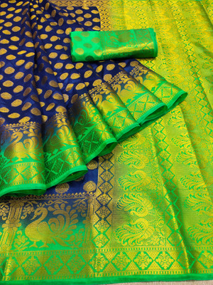 Morpich Fashion Self Design Banarasi Nylon Saree(Blue)