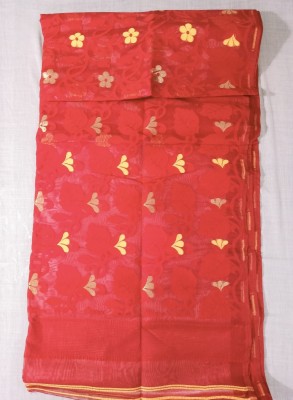 RUDRA FASHION AND BOUTIQUE Woven Jamdani Pure Cotton Saree(Red)