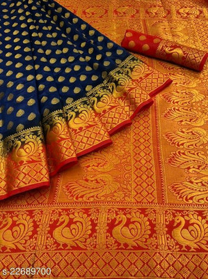 Morpich Fashion Self Design Banarasi Nylon Saree(Blue)