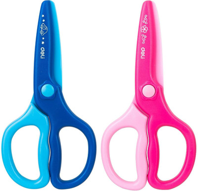 Deli Kids Handmade Plastic Safety Scissors I Safety Scissors (Blue & Pink) Pack Of 2 Scissors(Set of 2, Pink, Blue)