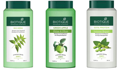 BIOTIQUE Shampoo Combo - Neem , Green Apple & Soya Protein 340 ml Each(1020 ml)