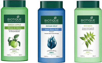 BIOTIQUE Shampoo Combo - Henna Leaf , Ocean Kelp & Neem 340 ml Each(1020 ml)