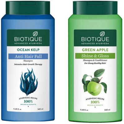 BIOTIQUE Shampoo Combo - Ocean Kelp & Green Apple 340 ml Each(680 ml)