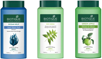 BIOTIQUE Shampoo Combo - Ocean Kelp , Neem & Green Apple 340 ml Each(1020 ml)