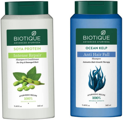 BIOTIQUE Shampoo Combo - Soya Protein & Ocean Kelp 340 ml Each(680 ml)
